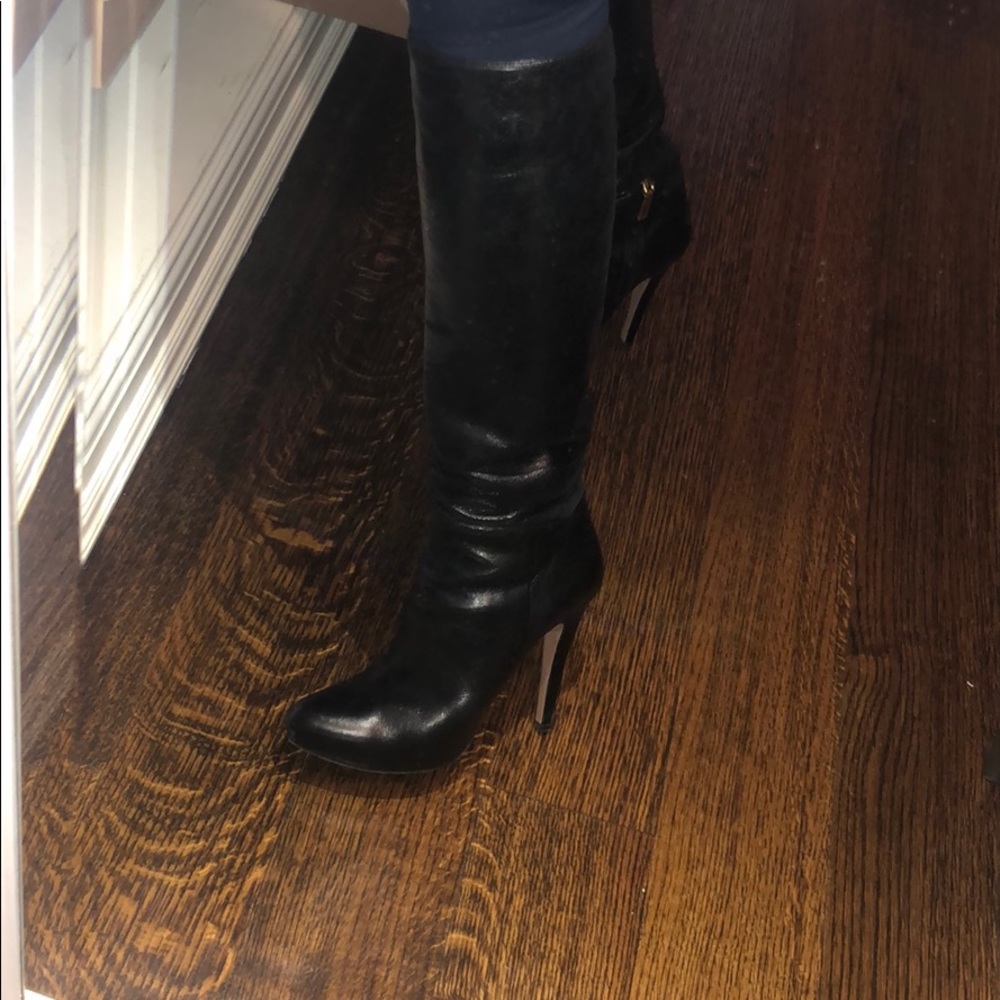 Prada platform black boots all leather